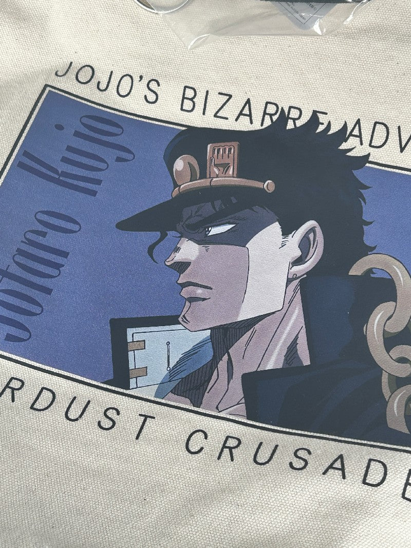 Jotaro Kujo on a canvas bag with a dark blue background for the Jojo Bizarre Adventure series collection page