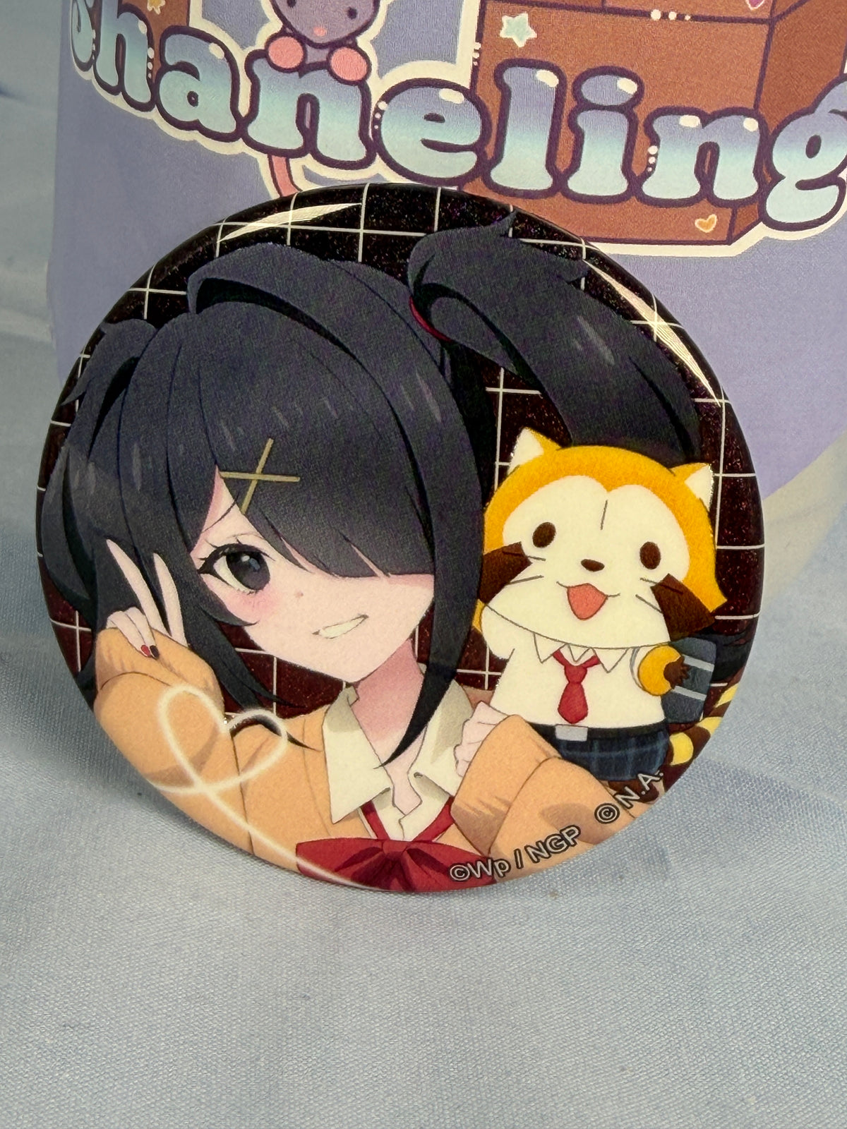 Ame-chan Rascal School Headshot Glitter Badge Pin Needy Streamer Overload GiGo