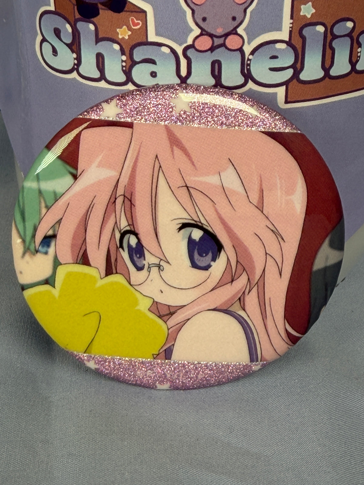 Miyuki Takara Cheerleader Glitter Badge Pin Lucky Star Anime Scene