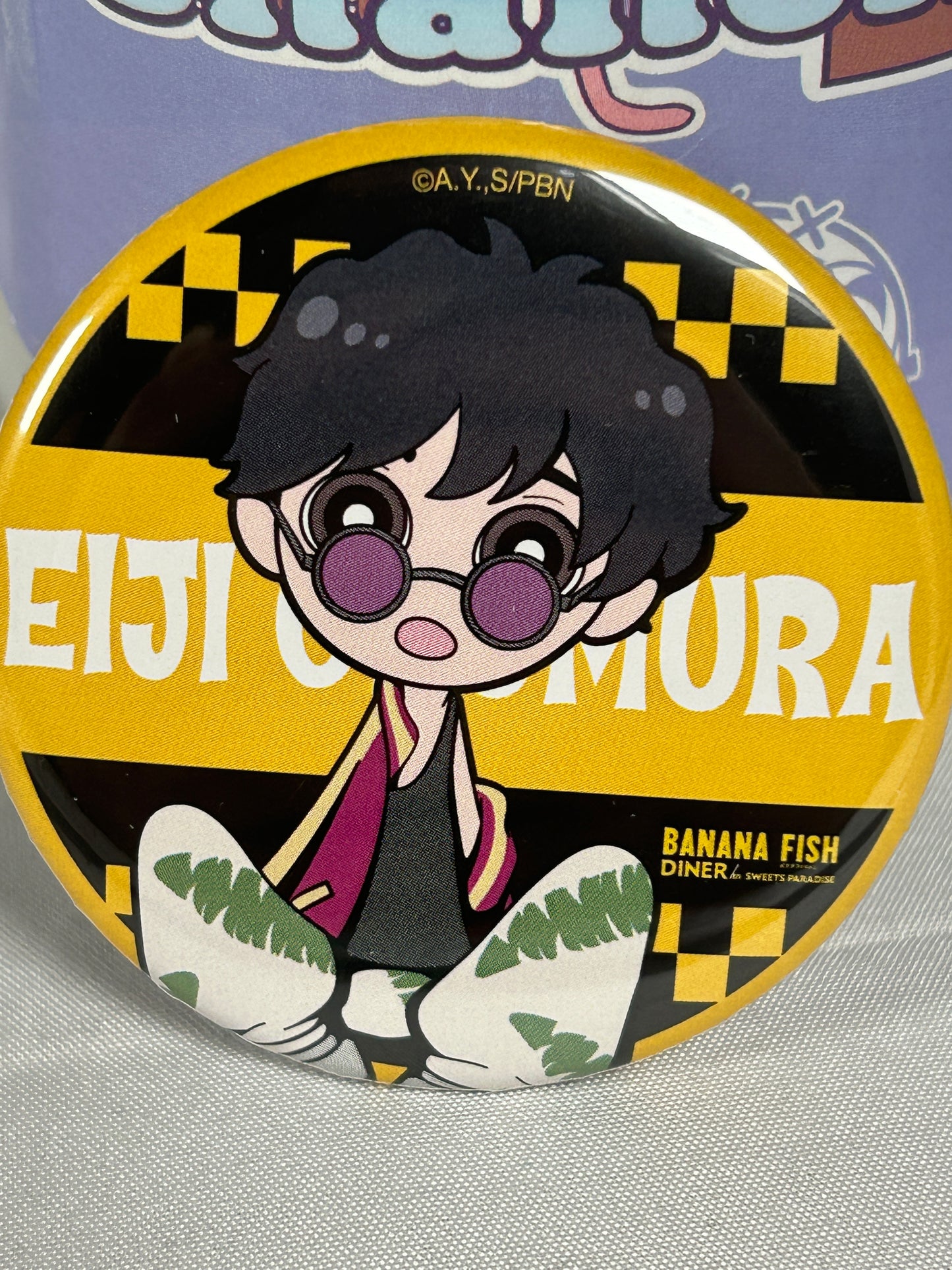 Eiji Okumura Sunglasses Trading Can Badge Banana Fish Diner in Sweets Paradise