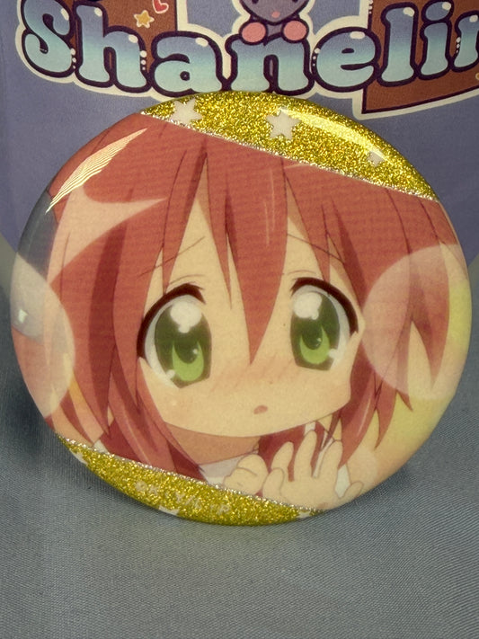 Yukata Kobayakawa Glitter Badge Pin Lucky Star Anime Scene