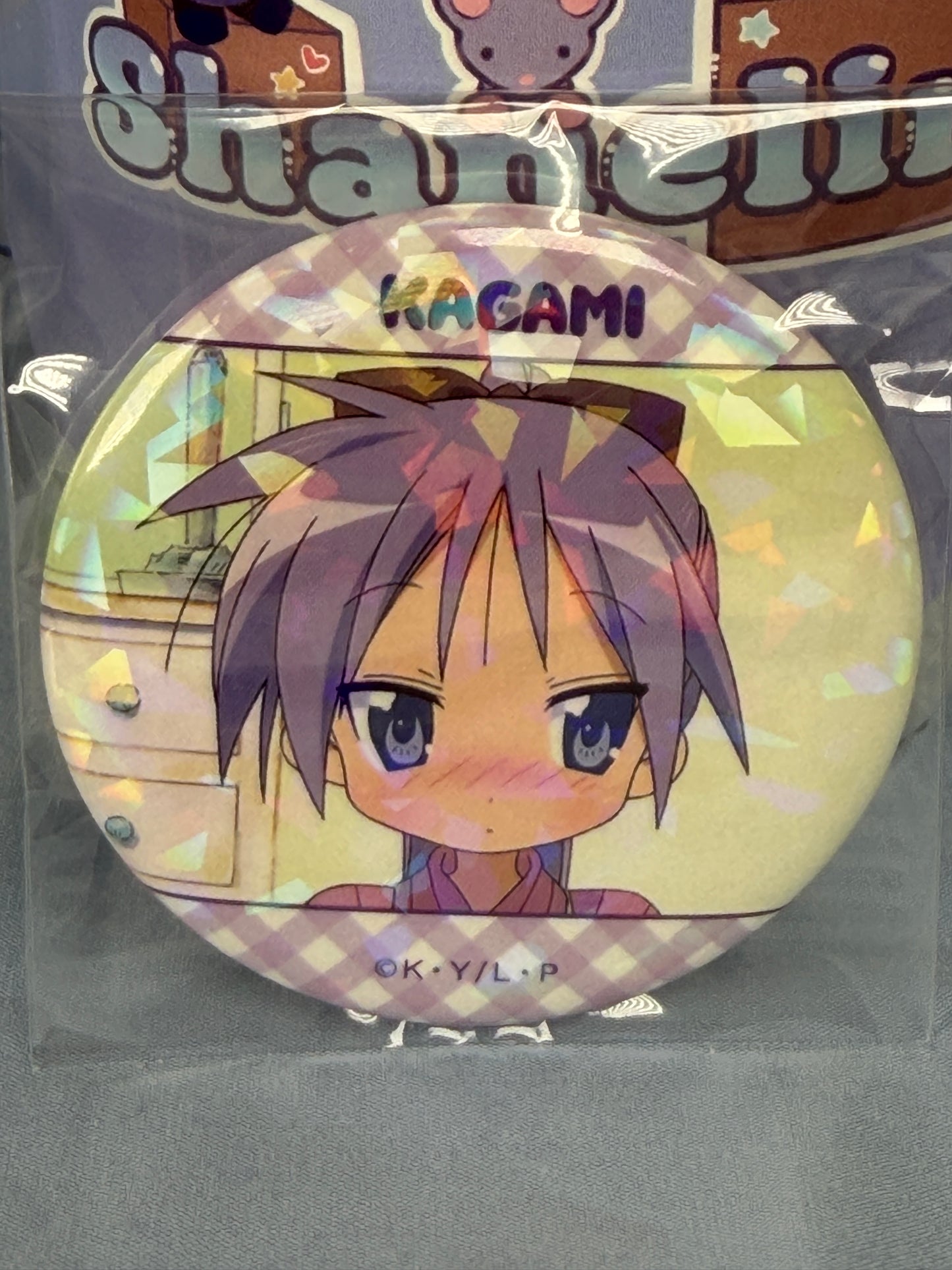 Kagami Hiiragi Blushing Ponytail Hologram Badge Pin Lucky Star Anime Scene