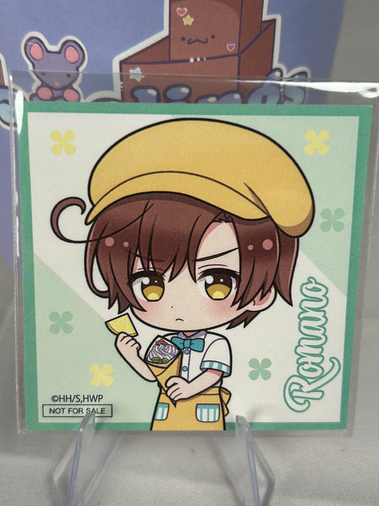 Cartoon character with brown hair and yellow headband on a green background