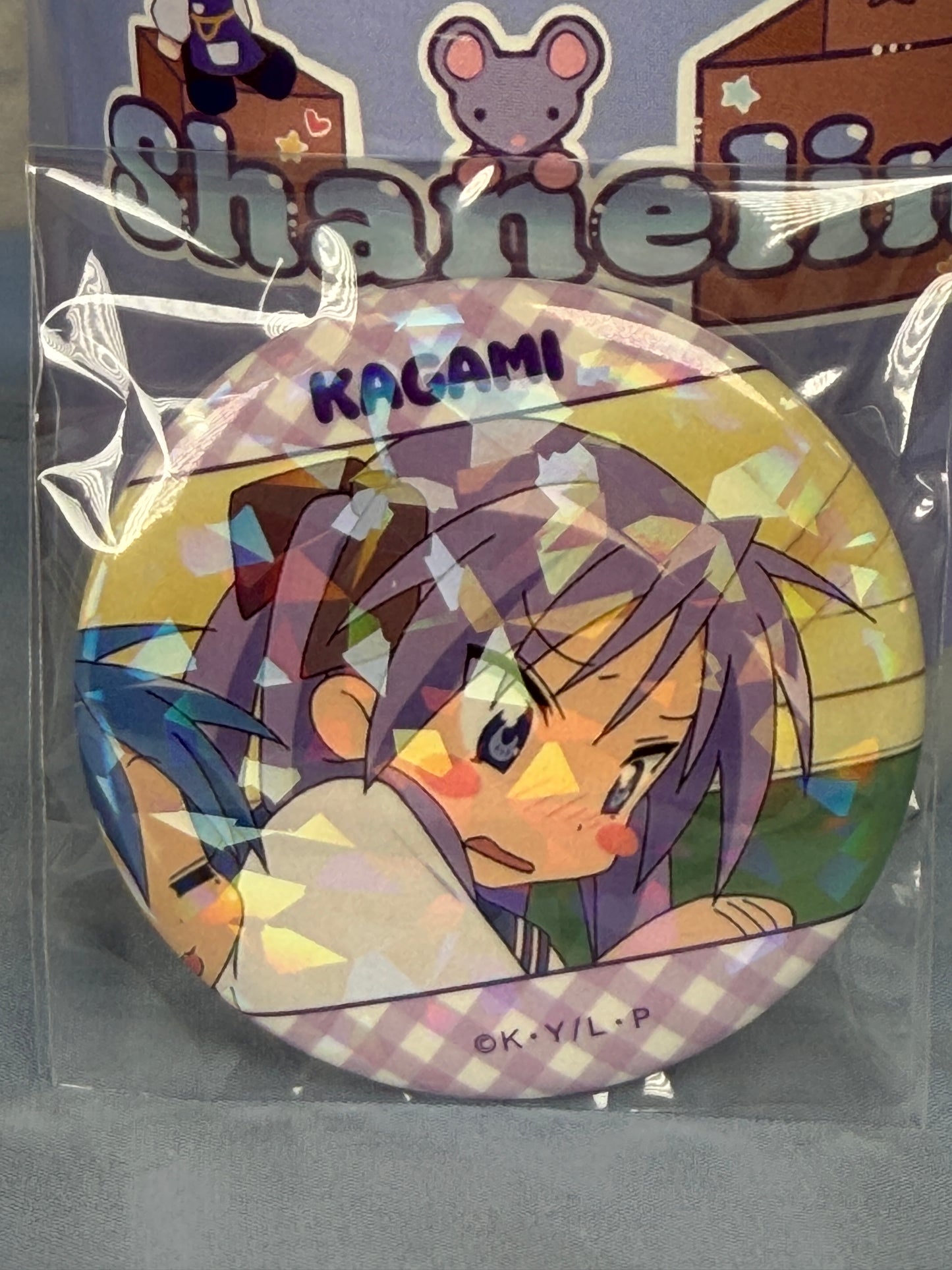 Kagami Hiiragi Hug Hologram Badge Pin Lucky Star Anime Scene