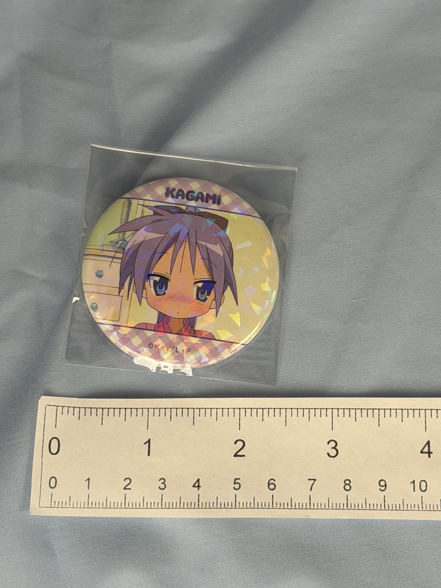 Kagami Hiiragi Blushing Ponytail Hologram Badge Pin Lucky Star Anime Scene