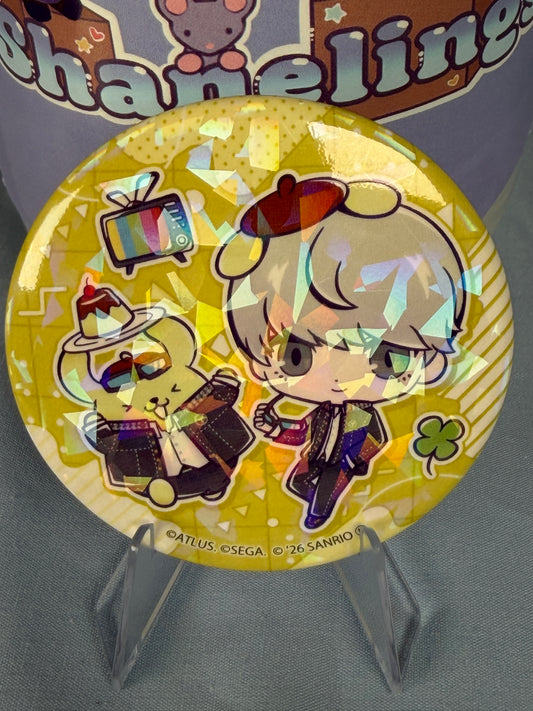 Yu Narukami Pompompurin Can Badge Button Persona 4 Golden x Sanrio