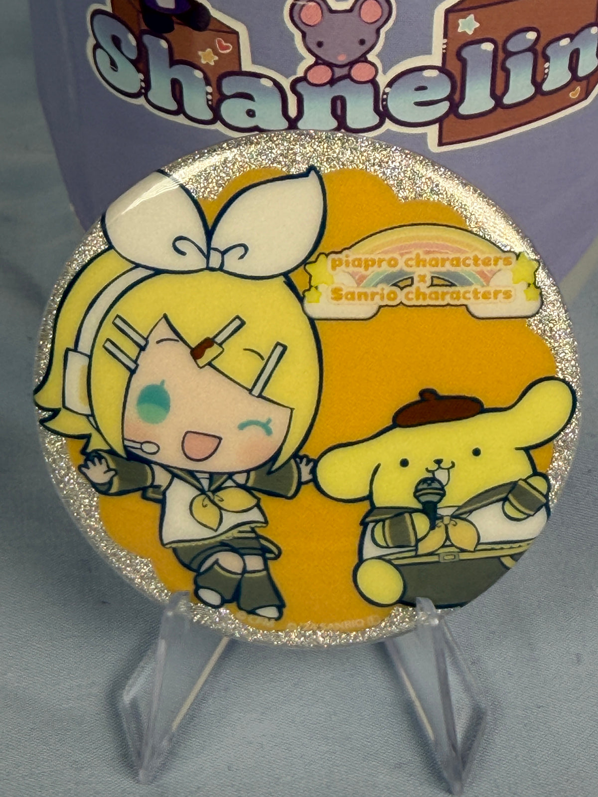 Kagamine Rin Pompompurin Glitter Can Badge Vocaloid x Sanrio Characters EEO