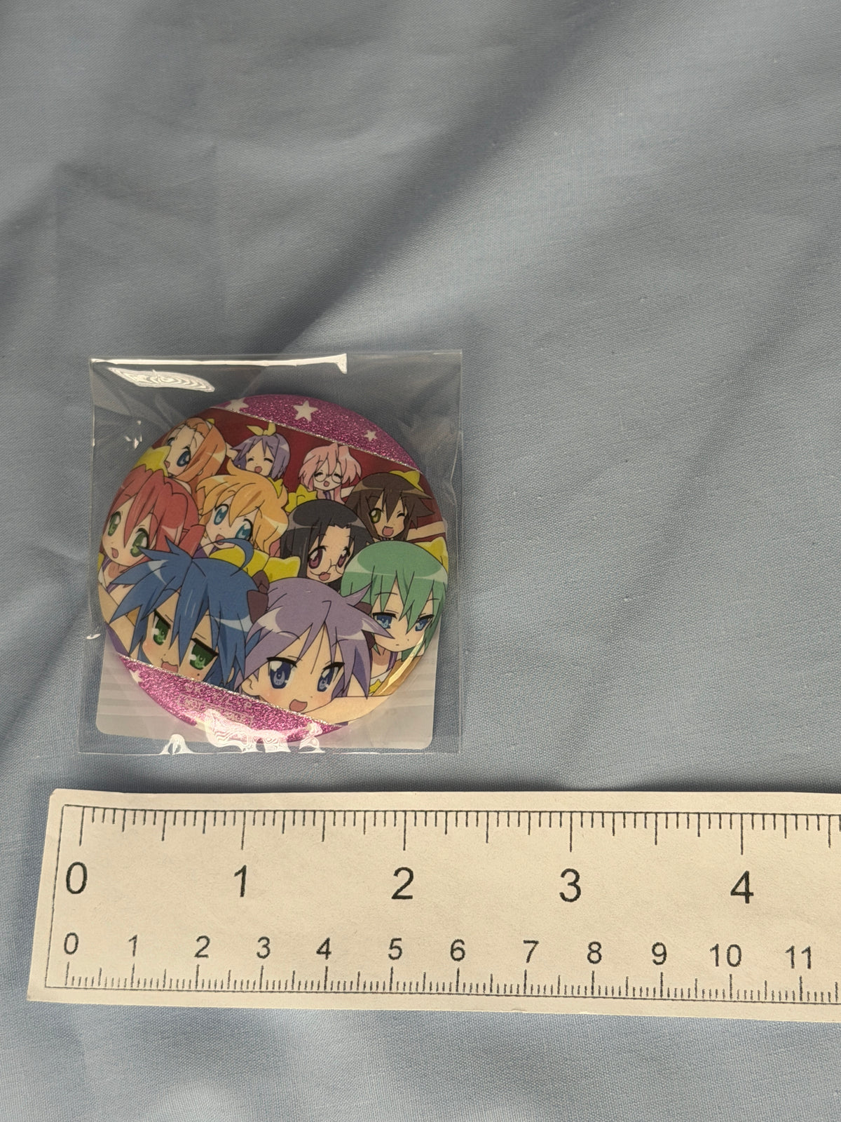 Lucky Star Cast Glitter Badge Pin Anime Scene