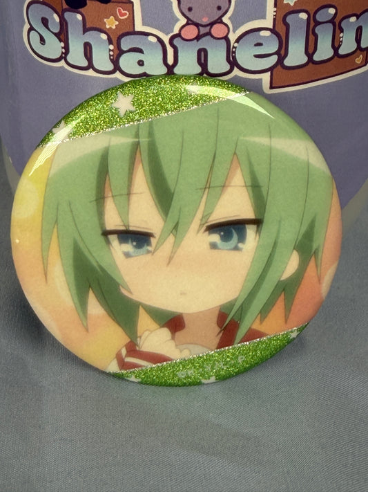 Minami Iwasaki Glitter Badge Pin Lucky Star Anime Scene